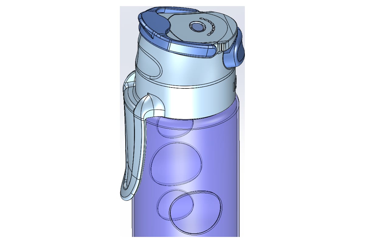 CAD model of a consumer bottle with flip-top cap