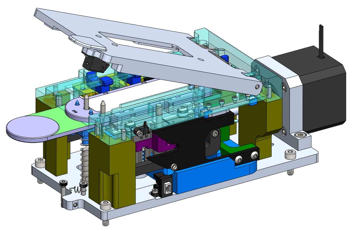CAD model of a precision cartridge-handling mechanism